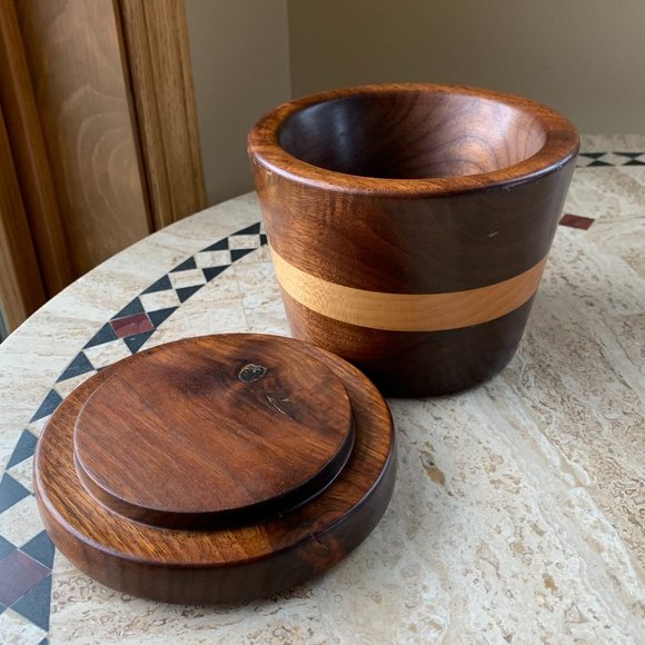 Solid Wood Jar with Lid Hand Crafted Turned Container Rustic Decor - Picture 3 of 6